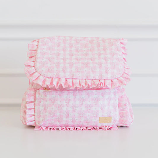Hollis Ruffled Nylon Pink Floral Diaper Bag