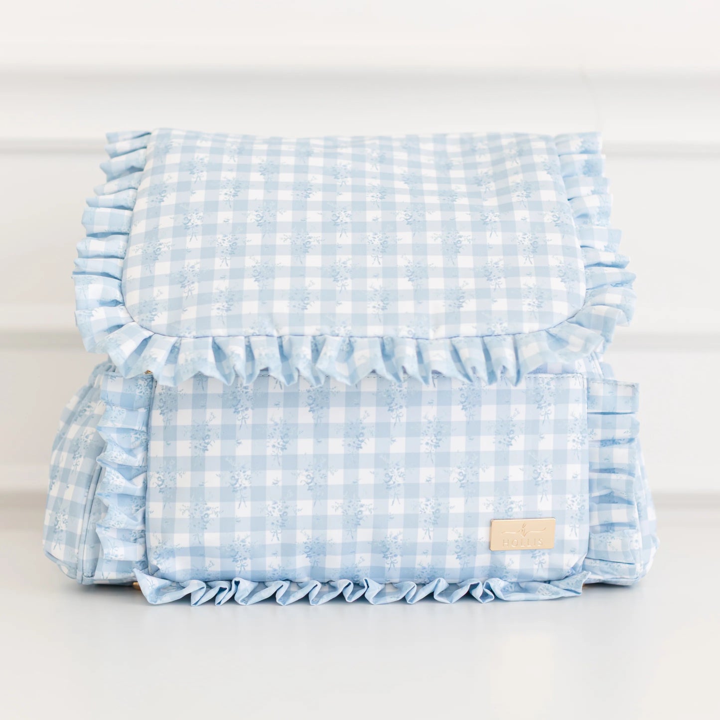 Hollis Ruffled Nylon Blue Floral Diaper Bag