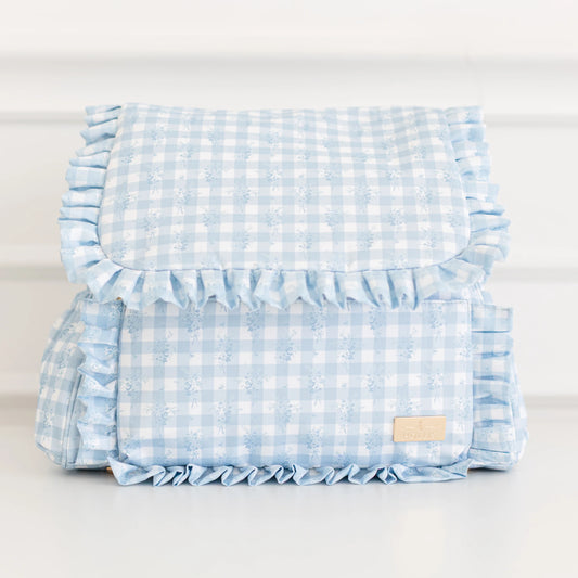 Hollis Ruffled Nylon Blue Floral Diaper Bag
