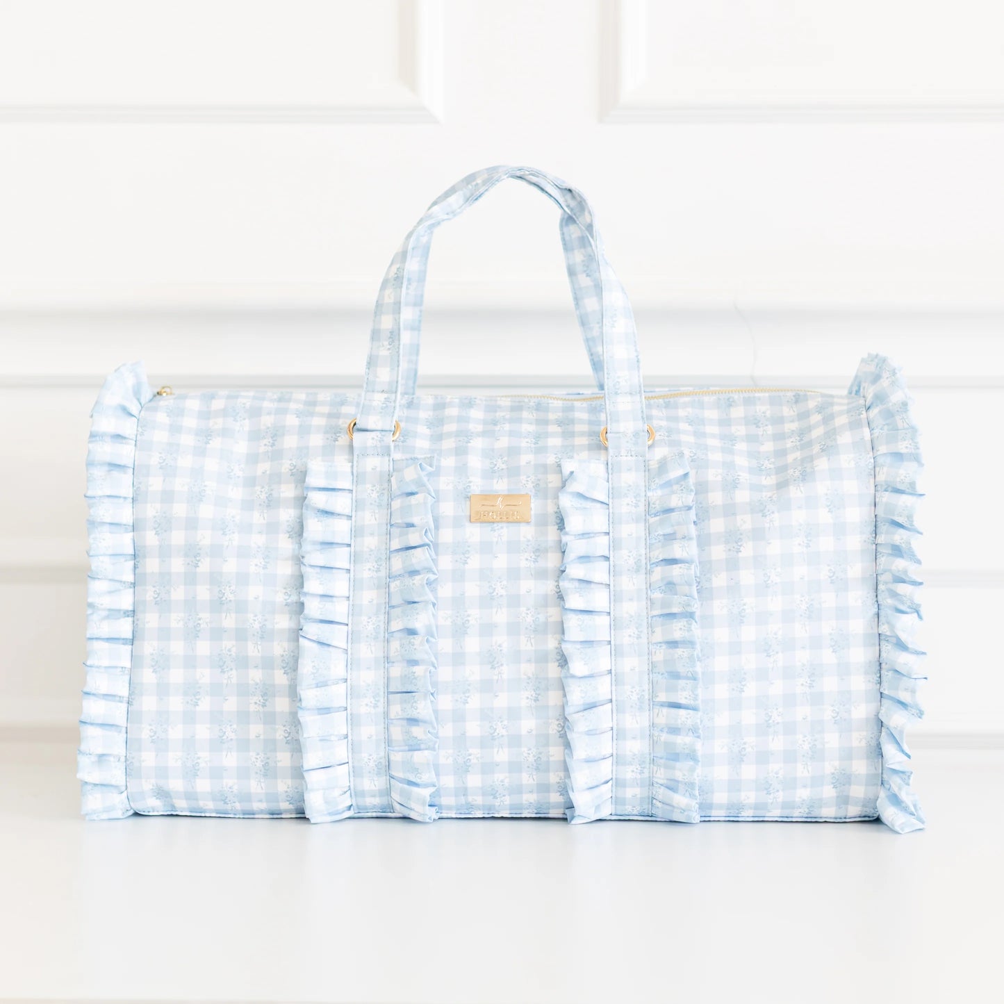 Hollis Ruffled Nylon Blue Floral Weekender Bag