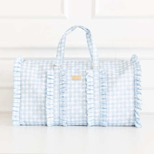 Hollis Ruffled Nylon Blue Floral Weekender Bag