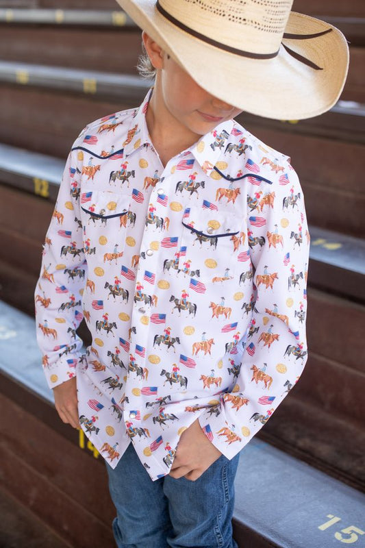 BlueQuail Grand Entry Pearl Snap Long Sleeve Boys Shirt