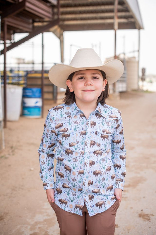 BlueQuail Western Buffalo Pearl Snap Long Sleeve Boys Shirt