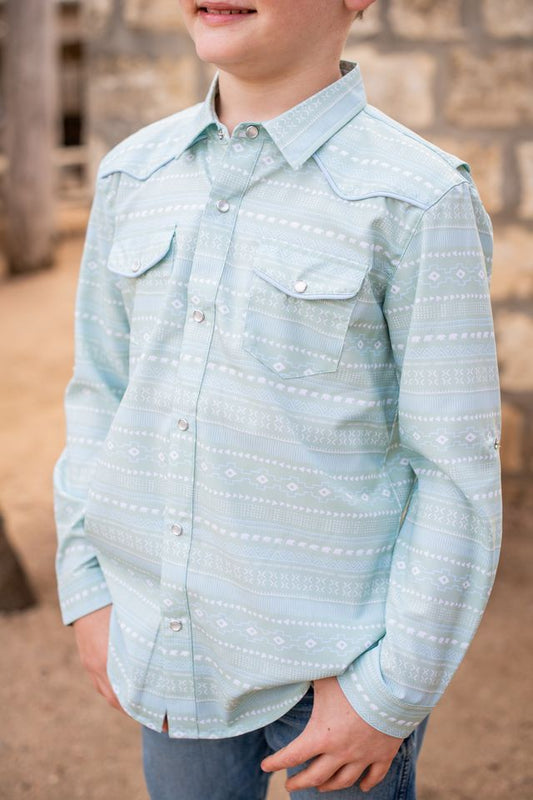 BlueQuail Aztec Stripe Pearl Snap Long Sleeve Boys Shirt