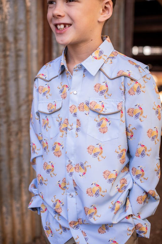 BlueQuail Turkeys Pearl Snap Long Sleeve Boys Shirt