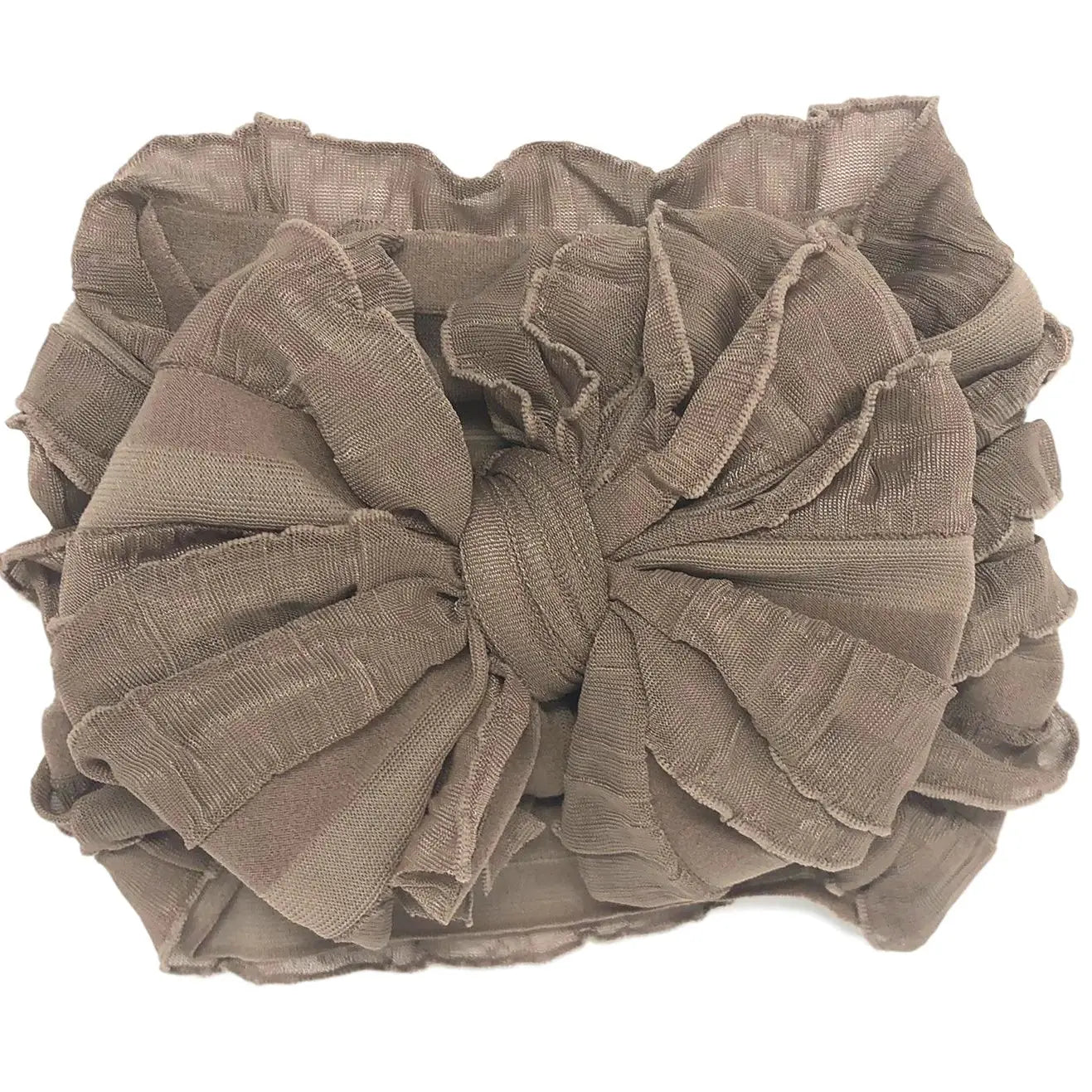 Mocha Ruffle Head Wrap Bow