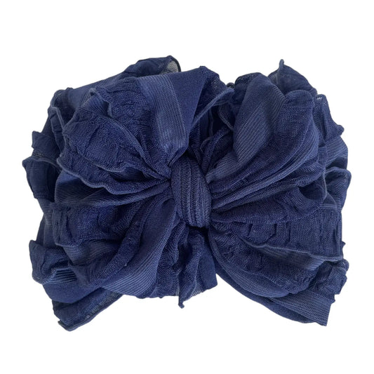 Navy Ruffled Head Wrap Bow