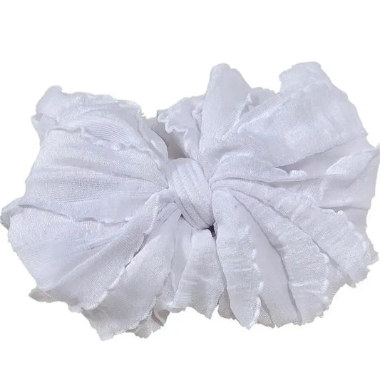 White Ruffle Head Wrap Bow