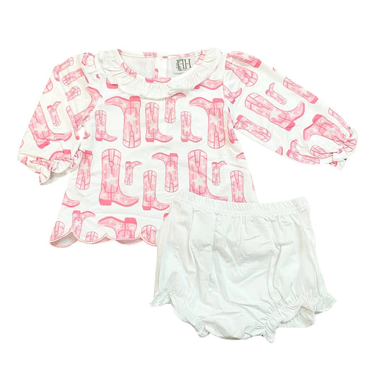 Hamner Hill Rodeo Cowgirl Pink Boots Top & Bloomer Set