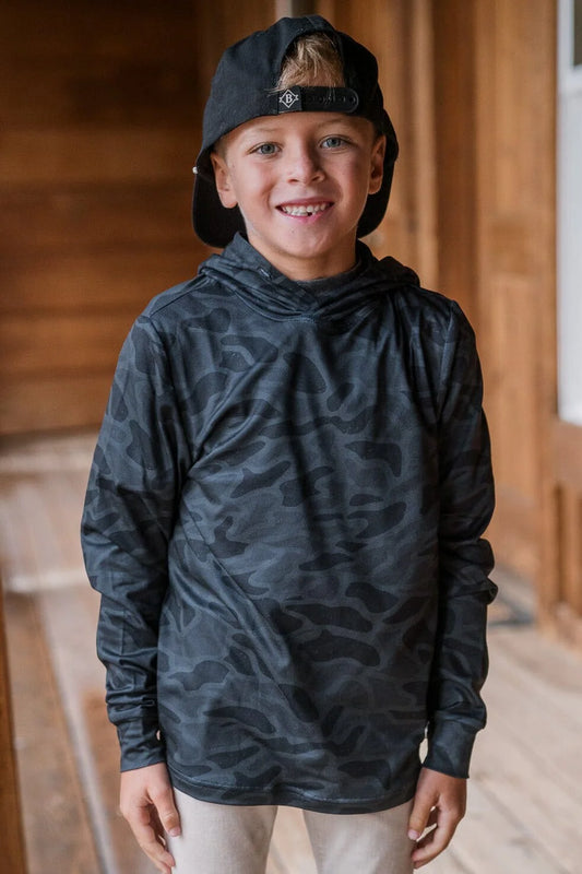 Burlebo Black Boys Camo Performance Hoodie Pullover