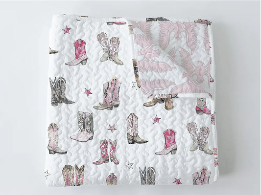 Ida Mae - Thunderbird Boots Pink Baby Blanket