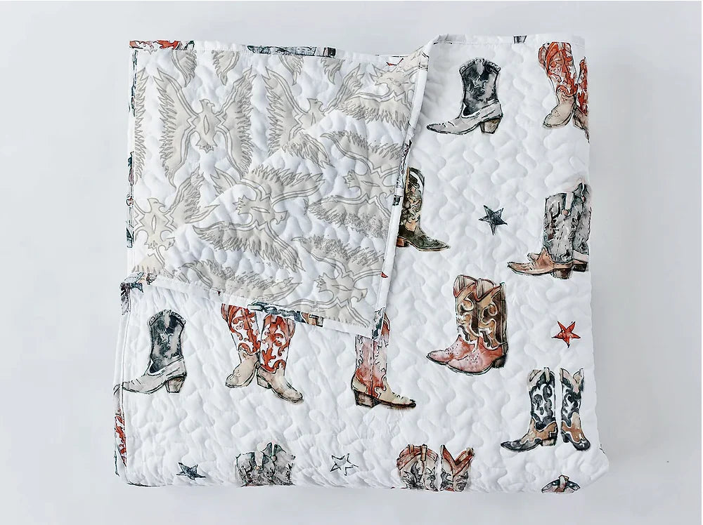 Ida Mae - thunderbird boots neutral baby blanket