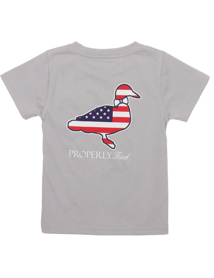 Properly Tied Boys America Short Sleeve Ice Grey Tee