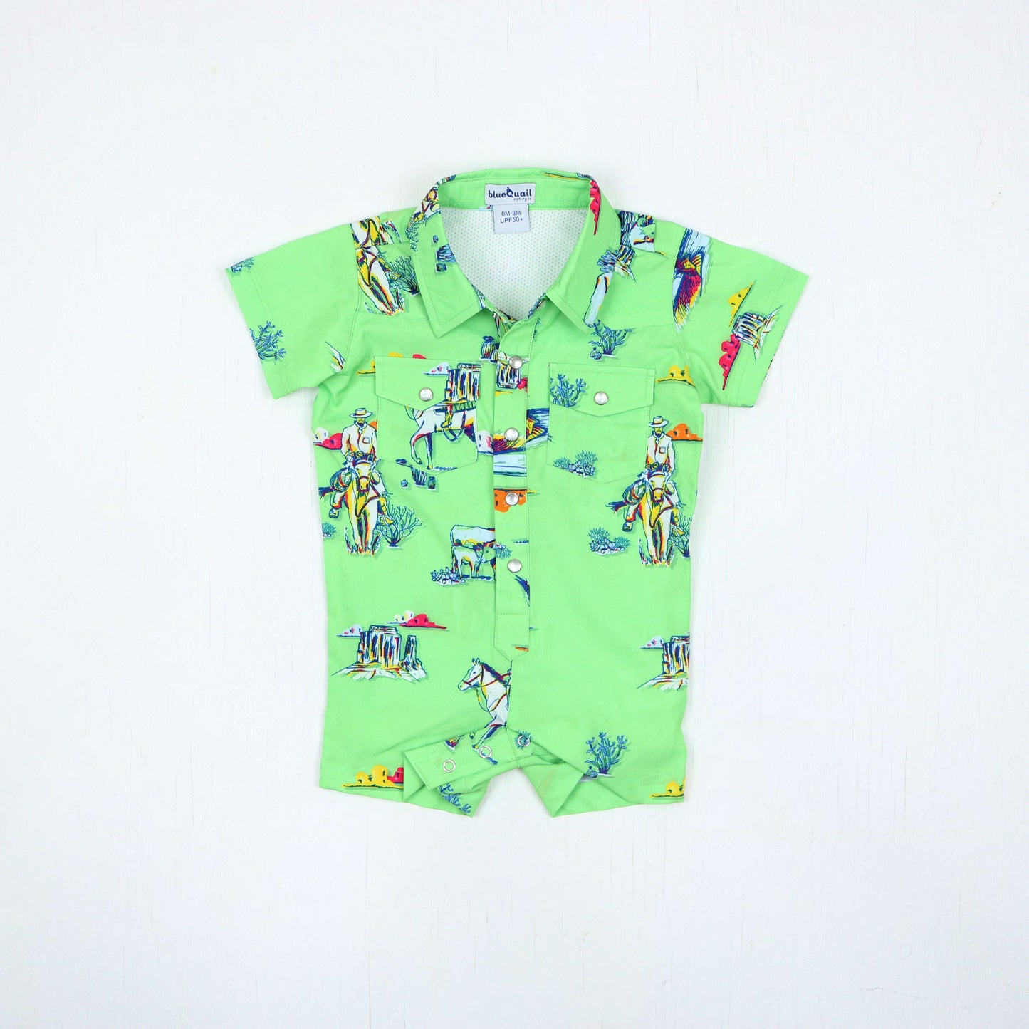 Blue Quail Cattle Drive Pearl Snap Boys Romper