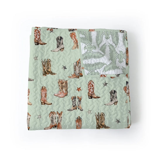 Ida Mae Thunderbird Boots Sage Baby Blanket