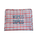 Wipes & Dipes Embroidered TRVL Classic Red Plaid Large Roadie Pouch Bag Dipes