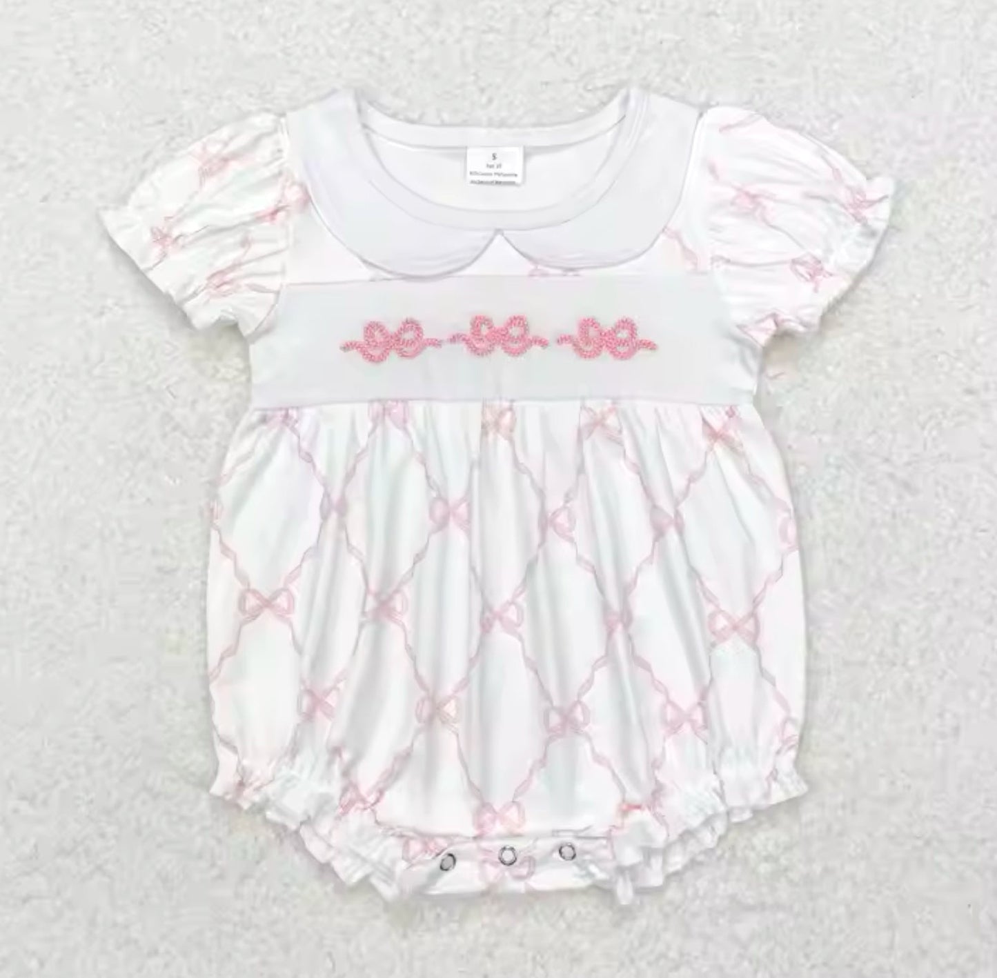 Pink Frilly Bows Girls Bubble Romper