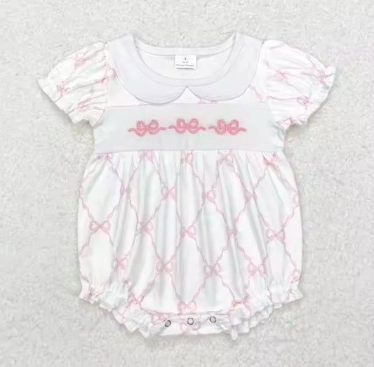 Pink Frilly Bows Girls Bubble Romper