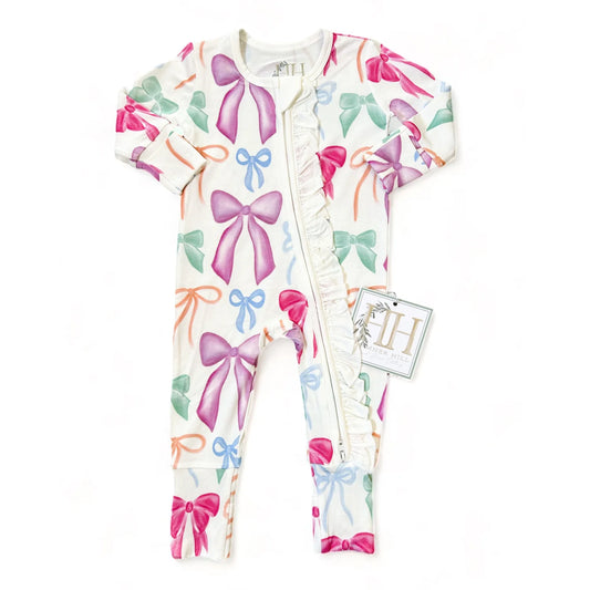 Hamner Hill Put A Bow On It Bamboo Zipper Girls Onesie