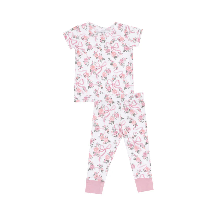 Angel Dear Girls Ribbons Bows And Flowers Short Sleeve Loungewear Set Two Piece Pajamas