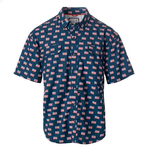 Fieldstone/Roost Boys Short Sleeve American Flag Button Down Trump