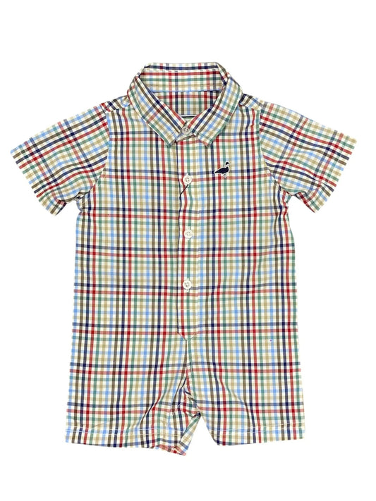 Properly Tied Boys Seasonal Shortall Romper- Autumn Trail