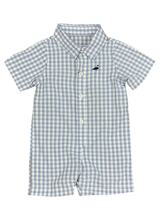 Properly Tied Boys Seasonal Shortall Romper- Slate Lake