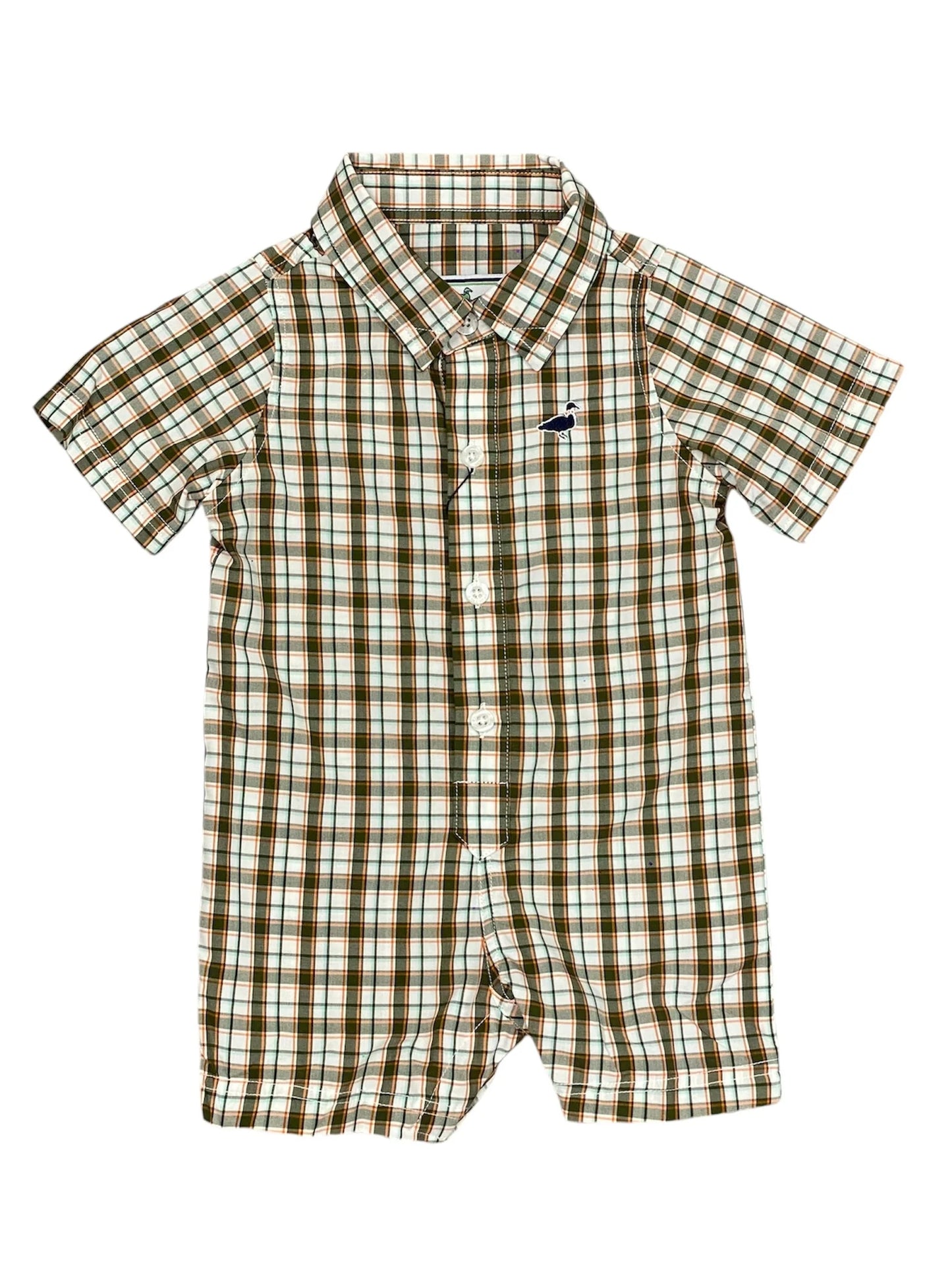 Properly Tied Boys Seasonal Shortall Romper- Olive Grove