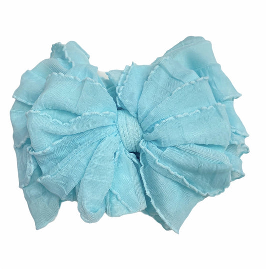 Aqua Ruffled Headband Bow