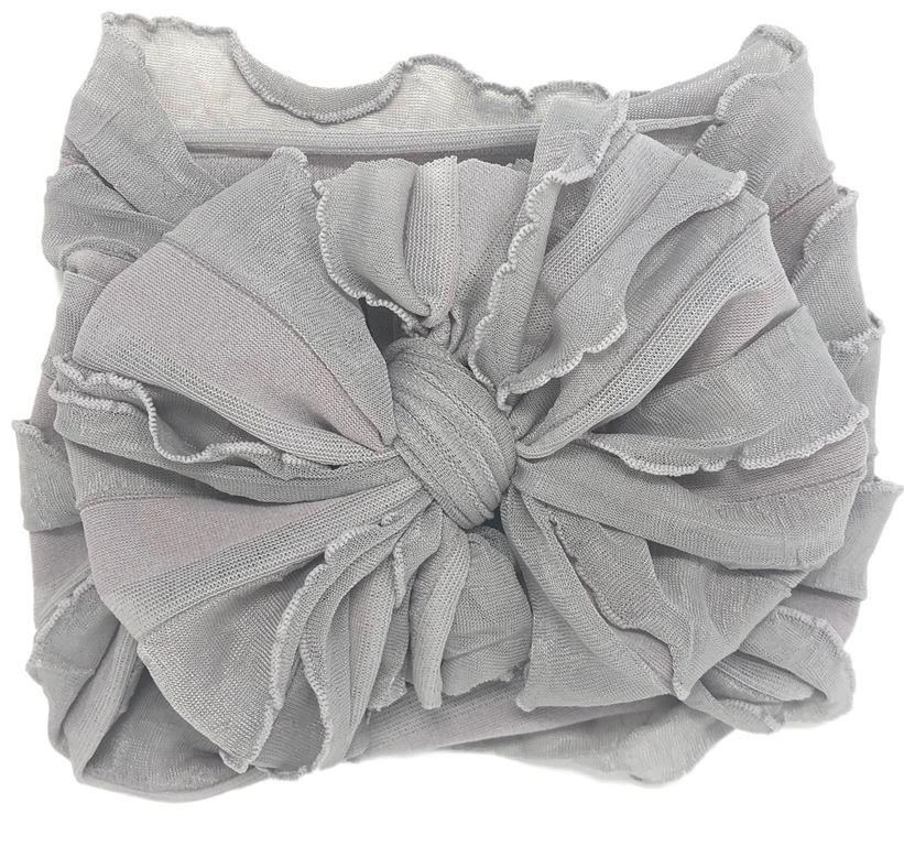 Grey Ruffle Head Wrap Bow