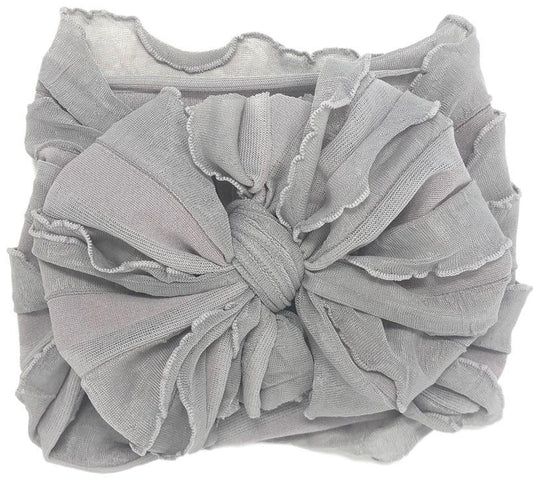 Grey Ruffle Head Wrap Bow