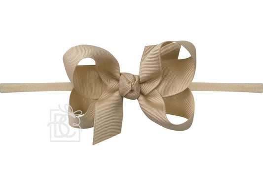 Beyond Creations 3.5 inch Headband Grosgrain Hair Bow on Nylon- Tan