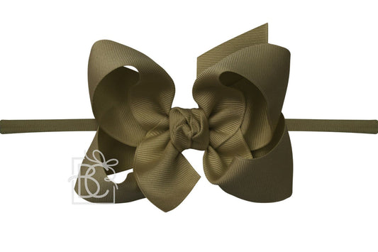 Beyond Creations 3.5 inch Headband Grosgrain Hair Bow on Nylon- Olive