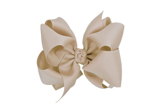 Beyond Creations Multi Loop Grosgrain Bow on Clip Huge 5.5 Inch - tan