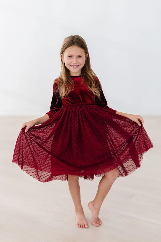 Cranberry Velvet Tutu Girls Christmas Dress