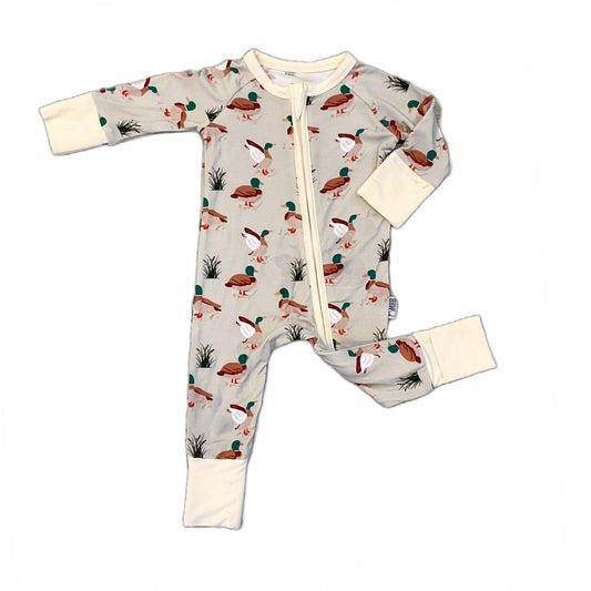 Sage Mallard Ducks Bamboo Zipper Onesie