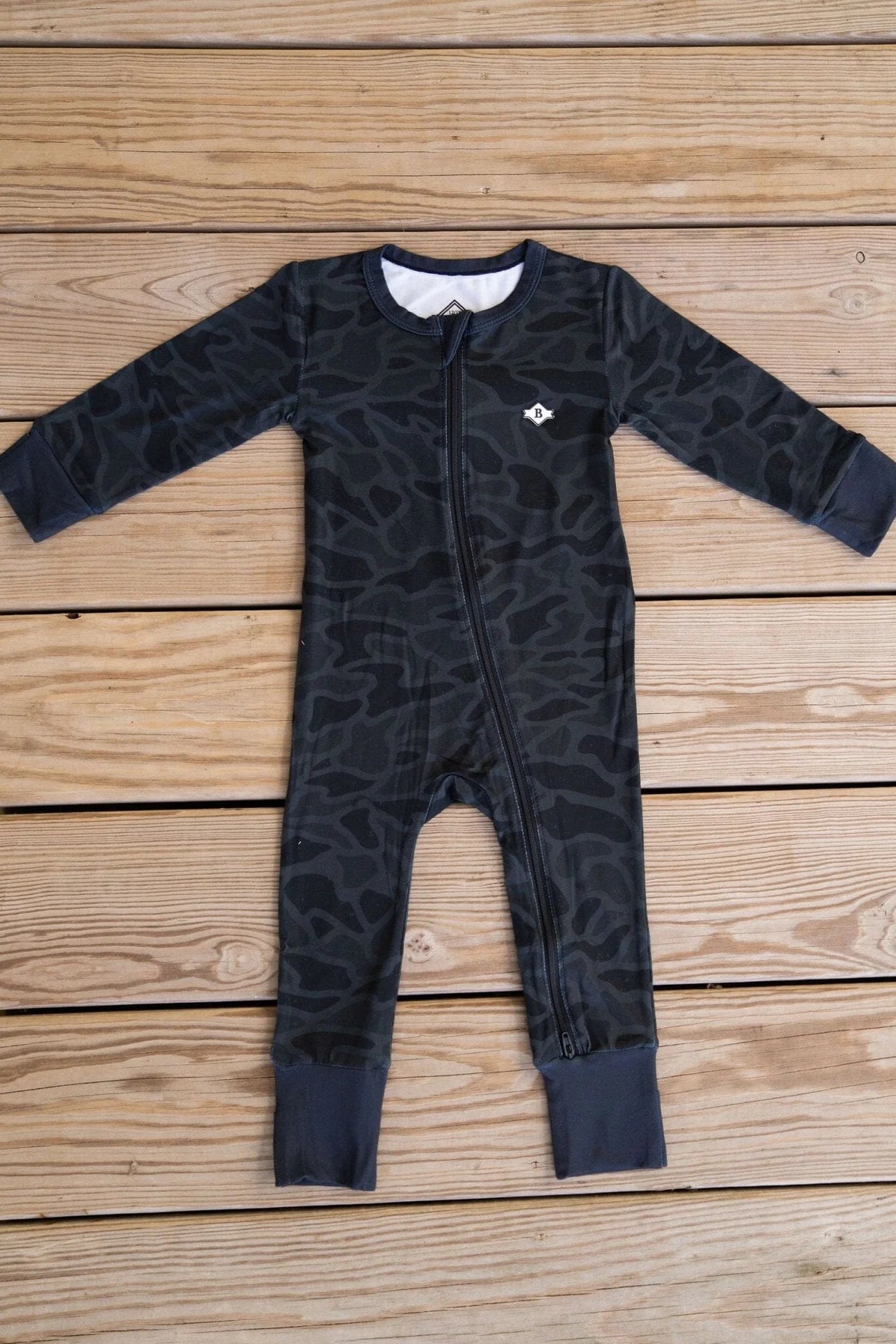 Burlebo Black Camo Zip Bamboo Onesie