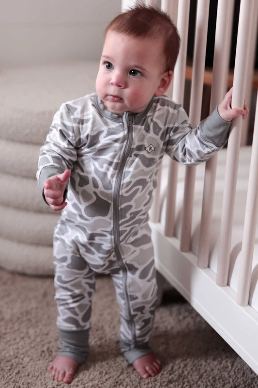 Burlebo White Camo Zip Bamboo Onesie