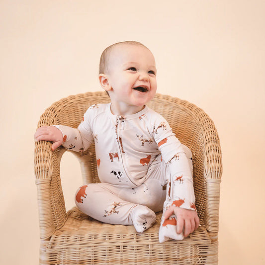 Bug & Bean Oatmeal Cow Boys Bamboo Boys Onesie