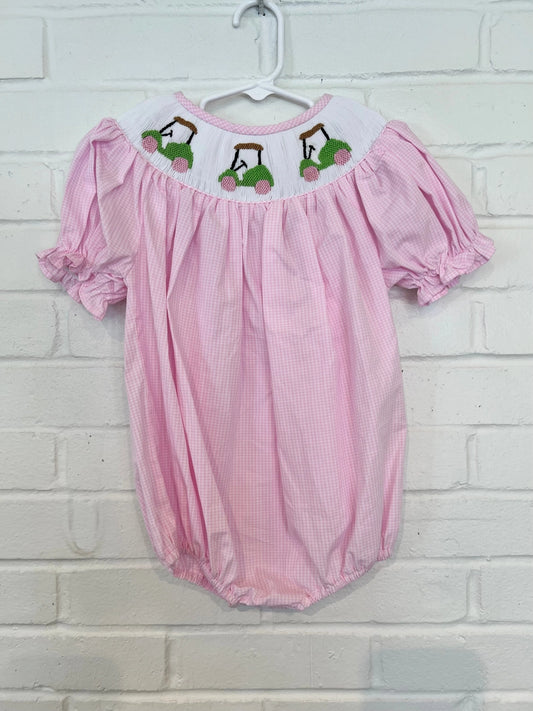 Pink Girls Smocked Golf Cart Bubble Sunsuit