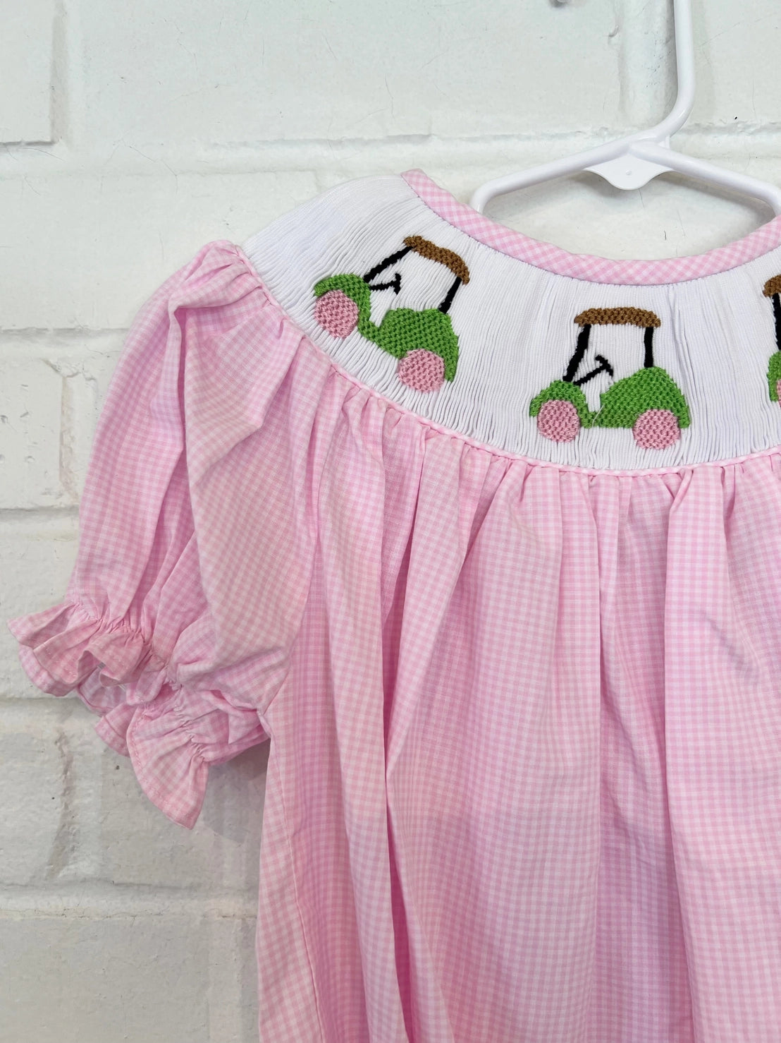 Pink Girls Smocked Golf Cart Bubble Sunsuit