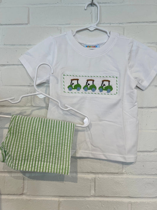 Green Smocked Golf Shirt & Short Set