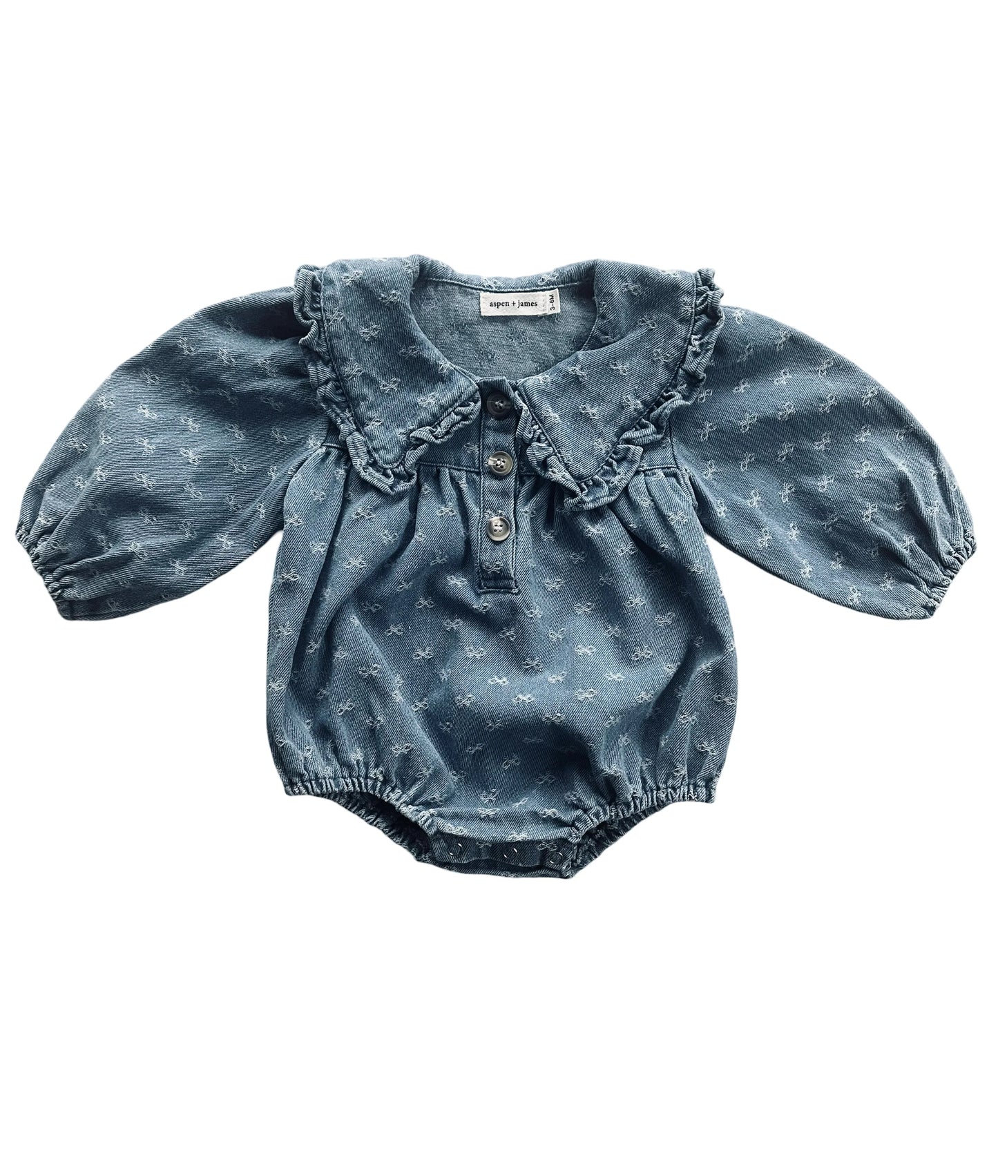 Denim Bow Girls Bubble Romper