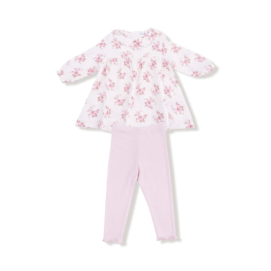 Angel Dear Belle Rosette Long Sleeve Collar Girls Dress & Ribbed Leggings
