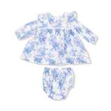 Angel Dear Dream Cotton Floral Blue Girls Long Sleeve Dress
