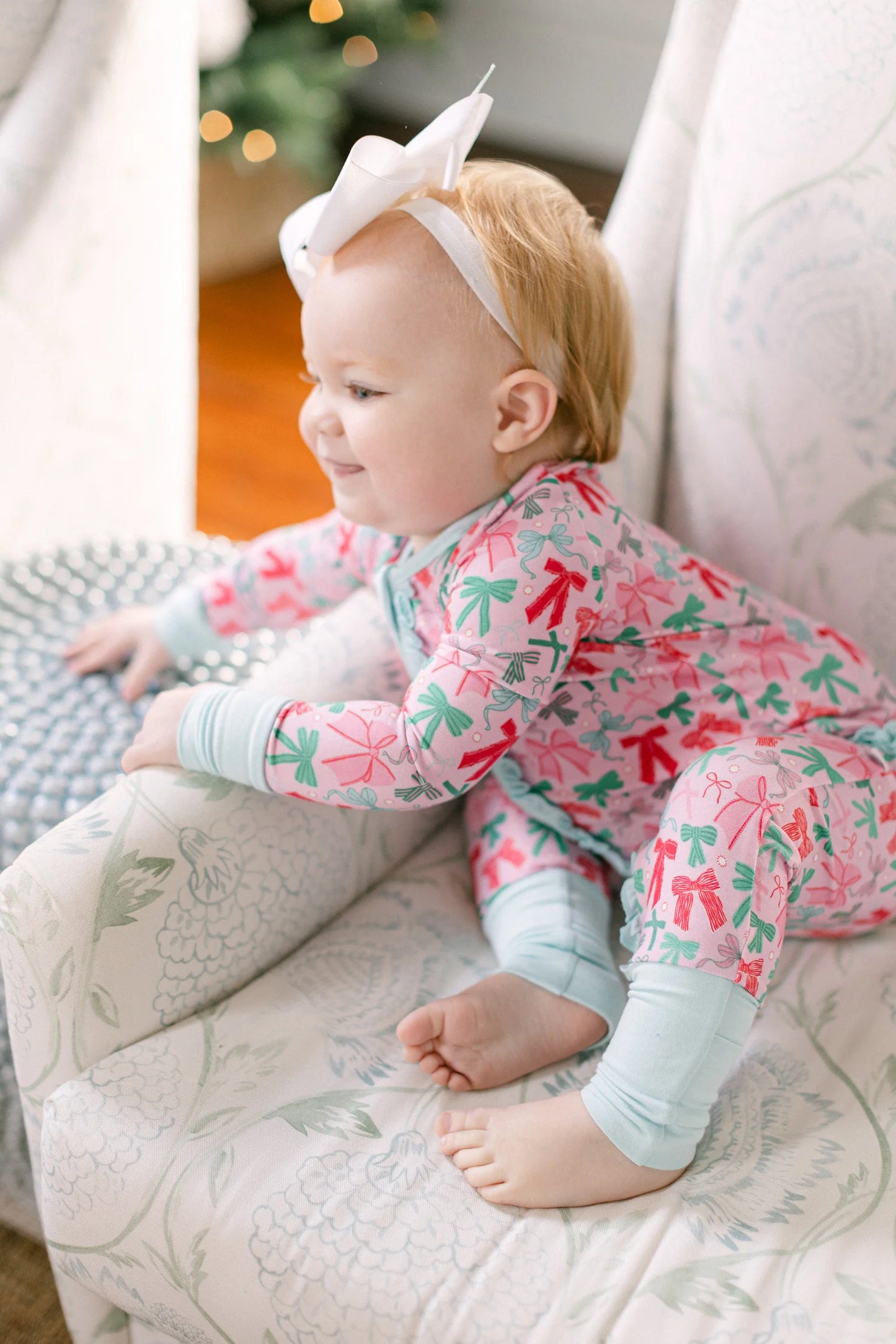 Poppy Kids Co Festive Bow Girls Bamboo Onesie Sleeper