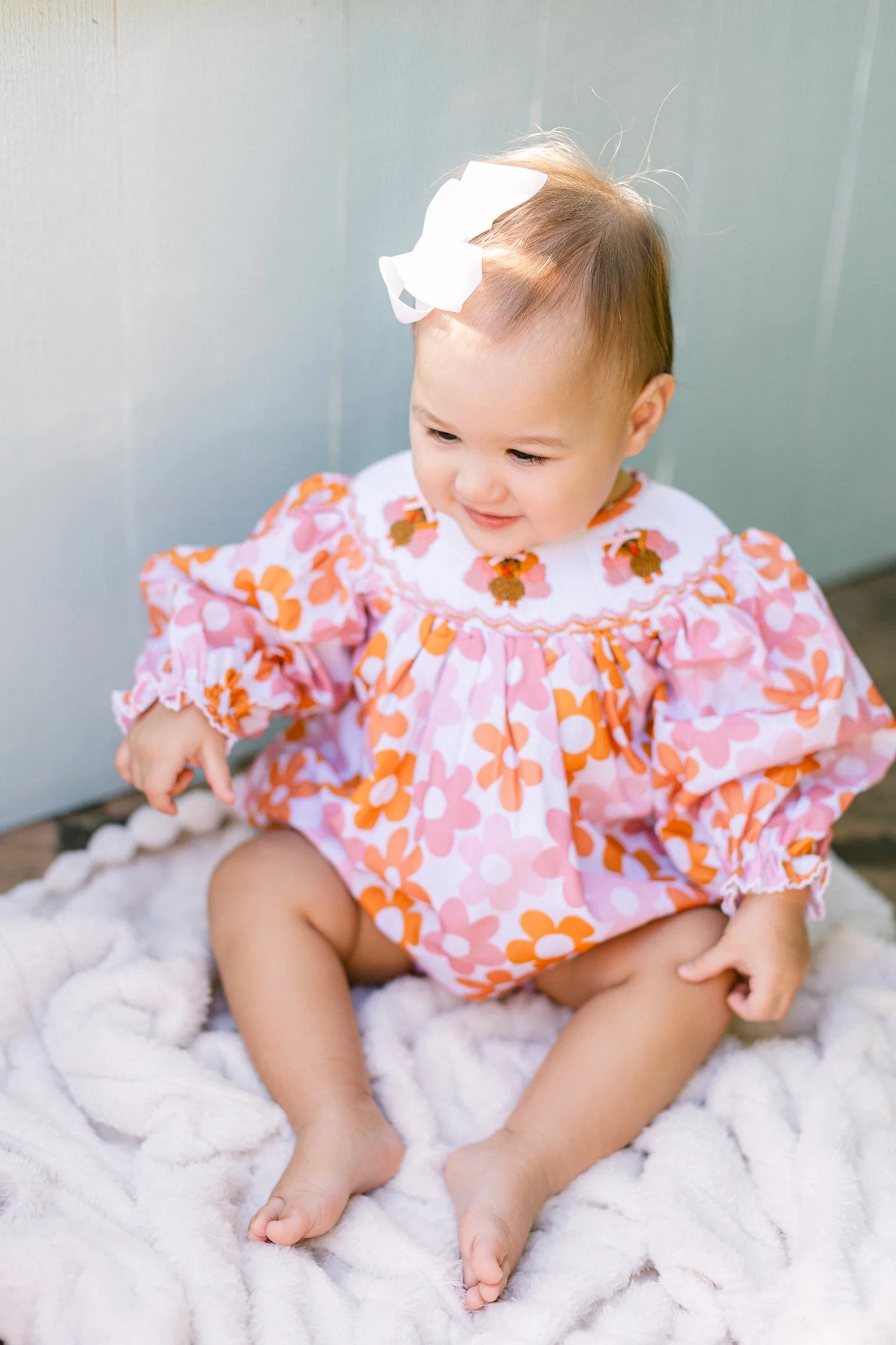 Poppy Kids Co Girls Autumn Turkey Smocked Dress with Diaper Cover