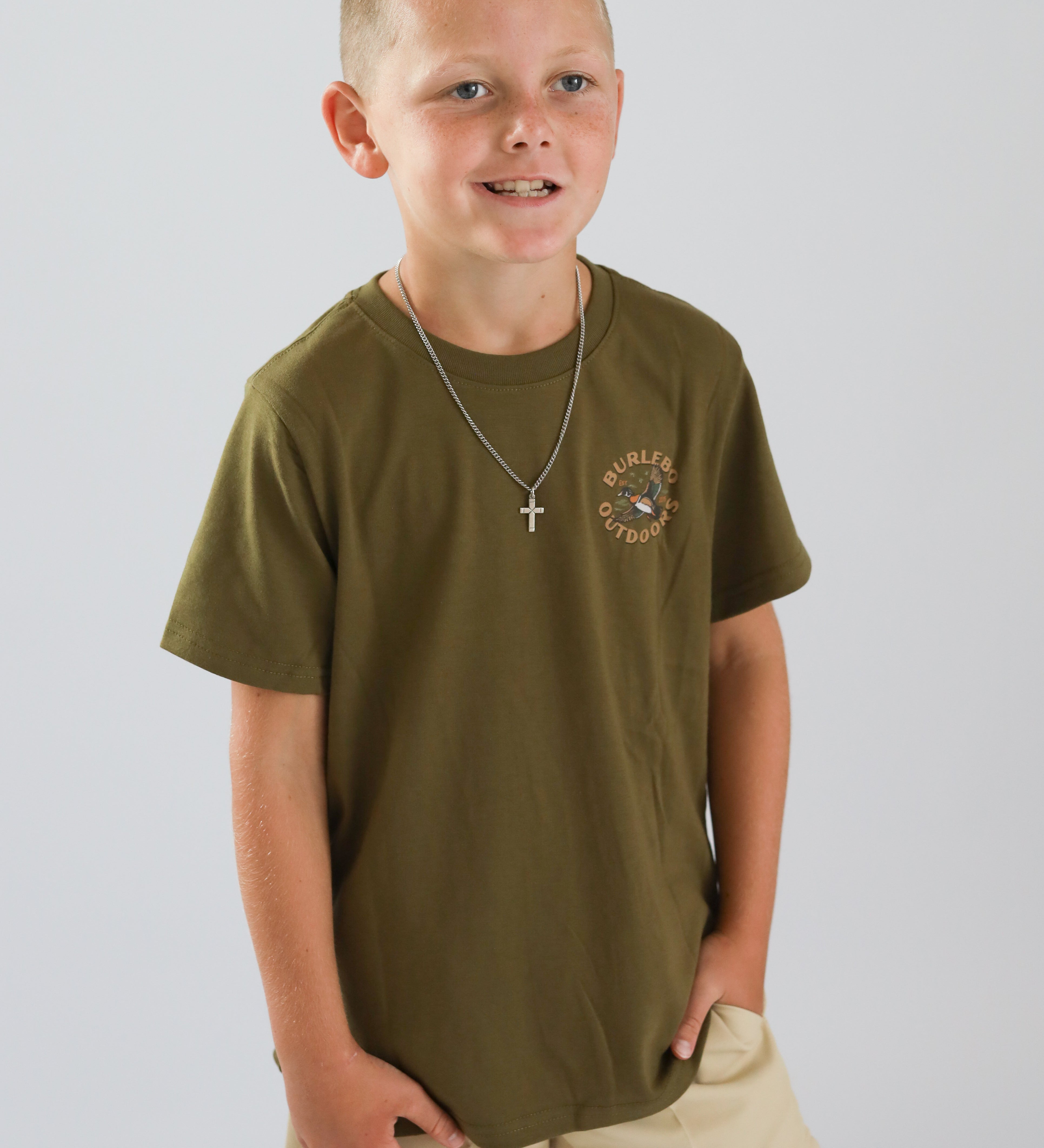 Burlebo Boys Heather Hunter Green Wood Duck Shirt