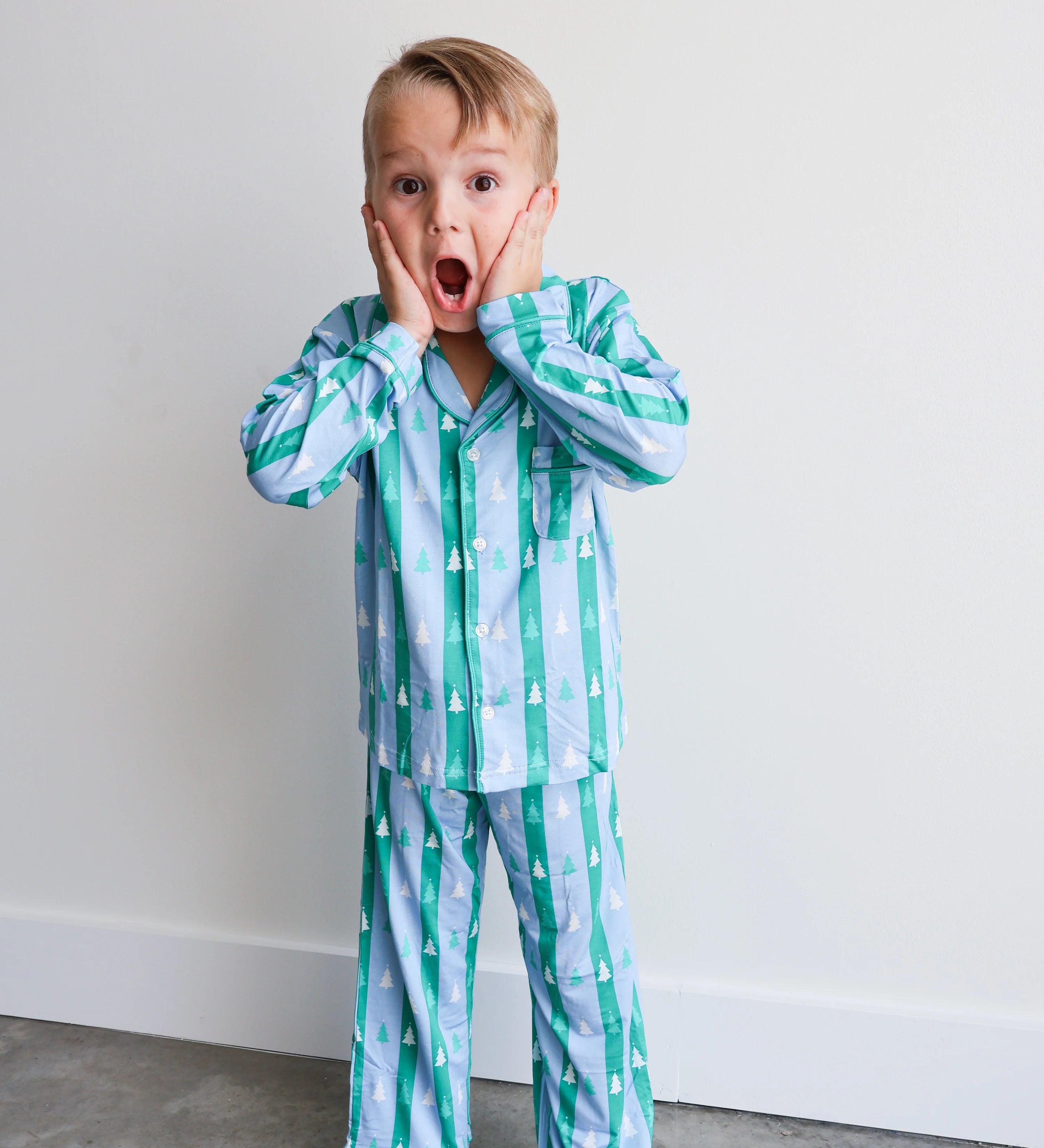 Hollis Baker Boys Green And Blue Christmas Two Piece Set