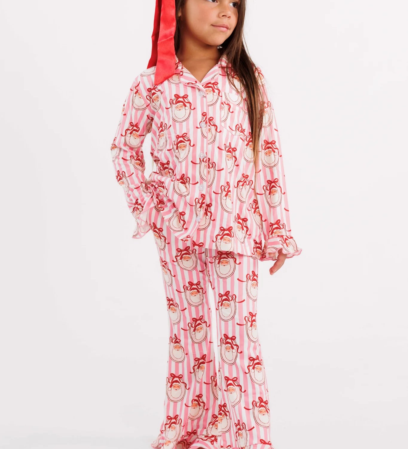 In My Jammers Girls Pink Santa Claus Lane Flare Two Piece Set